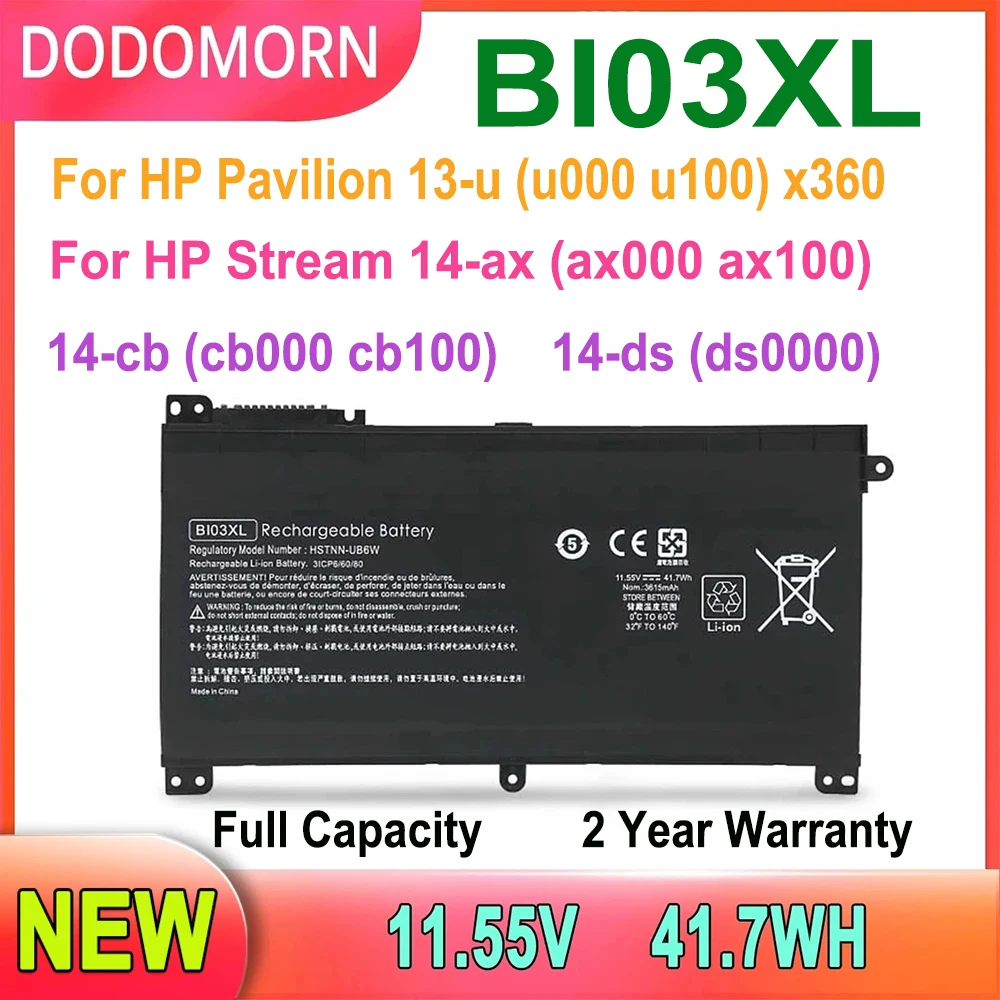 Аккумулятор DODOMORN BI03XL для ноутбука HP Stream 14-ax (ax000 ax100) 14-cb (cb000 cb100) 14-ds (ds0000) 13-u (u000 u100) x360