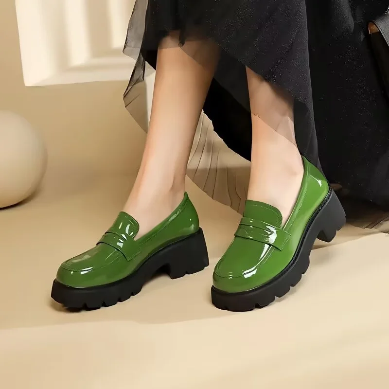 

Лоферы женские на толстой подошве, туфли из натуральной кожи в британском стиле ретро, с круглым носком, удобная обувь на среднем каблуке, большие размеры b