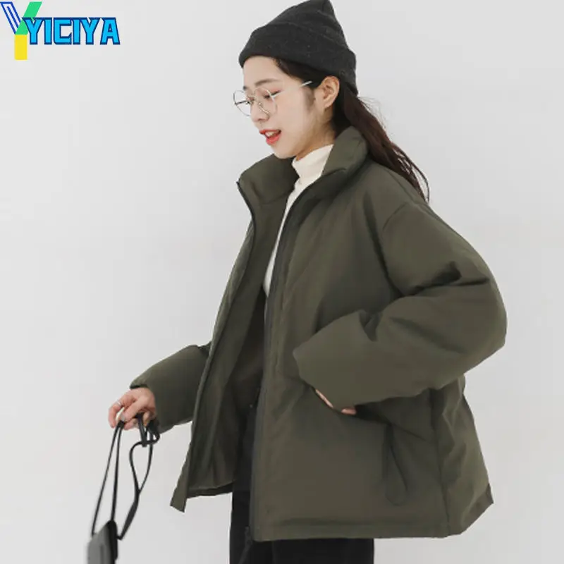 YICIYA Coats Woman Winter 2023 Streetwear Harajuku Warm Winter Parkas Solid Casual Women's Cold Jacket Oversize Winter Coats Y2k