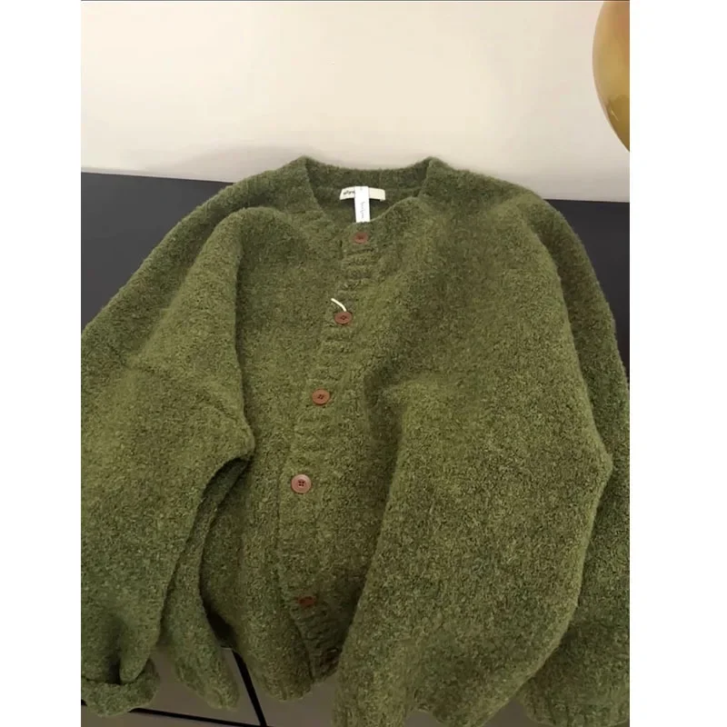 Осень/зима свободный крой мягкий вязаный кардиган утолщенный свитер куртка в