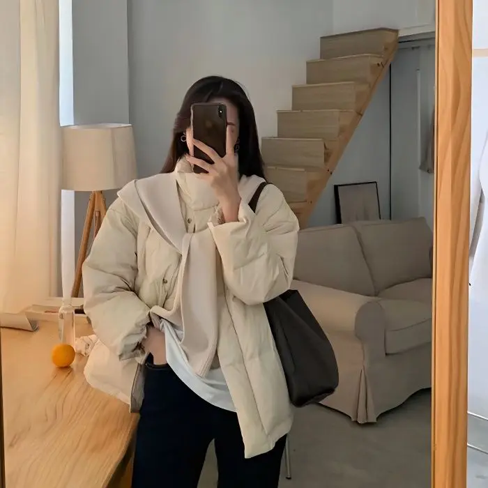 New Down Jacket Women's Winter Short Thickened Bread Jacket Lwhite Duck Down Jacket Zipper Buttons Stand Collar Coats Ladies M40