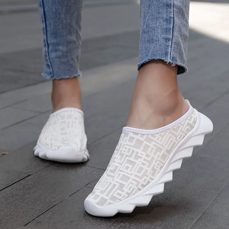

Summer Women's Half Loafers Breathable Sneakers Women Slip on Flat Shoes Casual Fashion Women's Half Slippers Plus Size 35-44