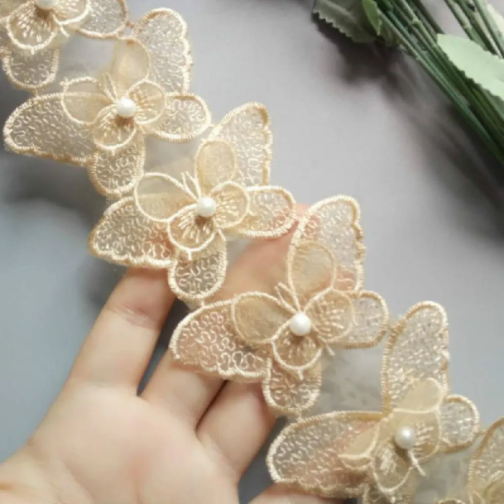 1 ярд Золотая Бабочка бант жемчужная вышитая кружевная отделка ткань лента