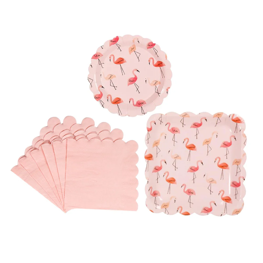 

40pcs Flamingo Party Supplies Set Paper Napkin Round and Square Paper Plates Tableware Set for Birthday Wedding Festival