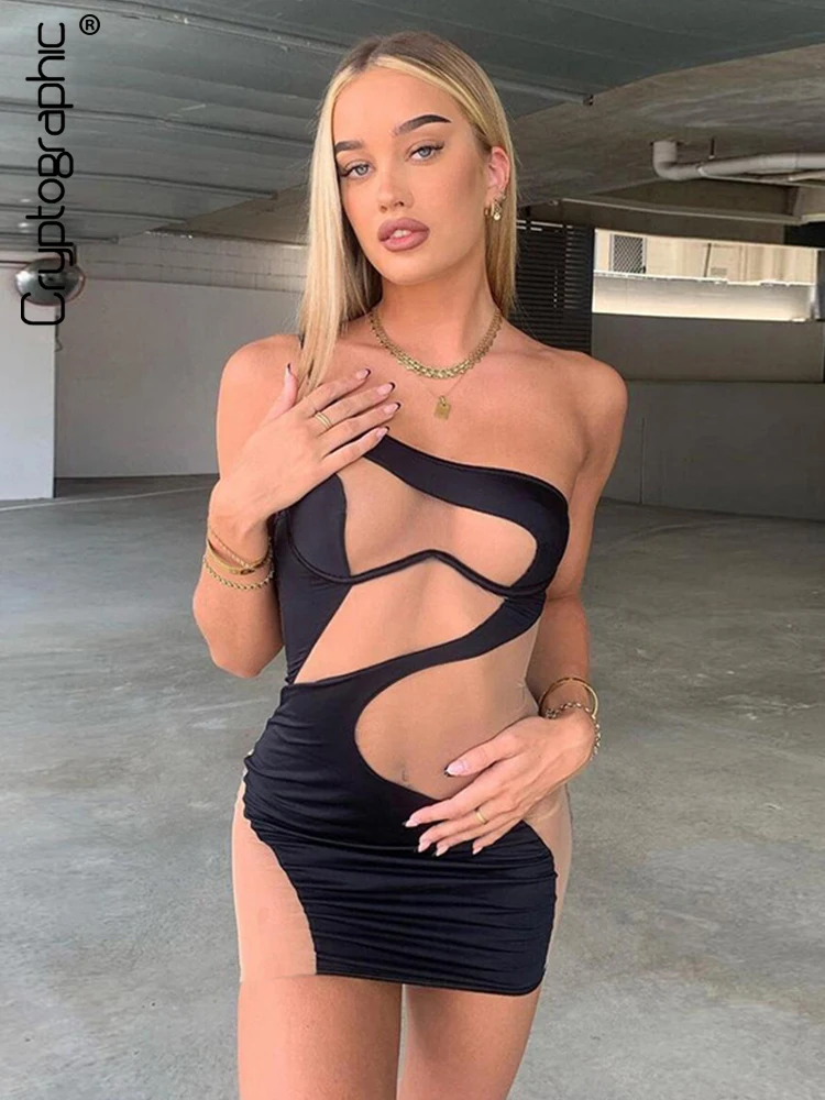 Cryptographic сексуальное Сетчатое Прозрачное мини-платье с открытой спиной для женщин