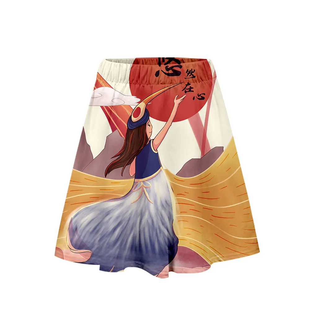 Lianshuo 2022 Summer New Women's Clothing Dresses National Tide Illustration Print Street Thin Fashion Knee Length Short Skirts