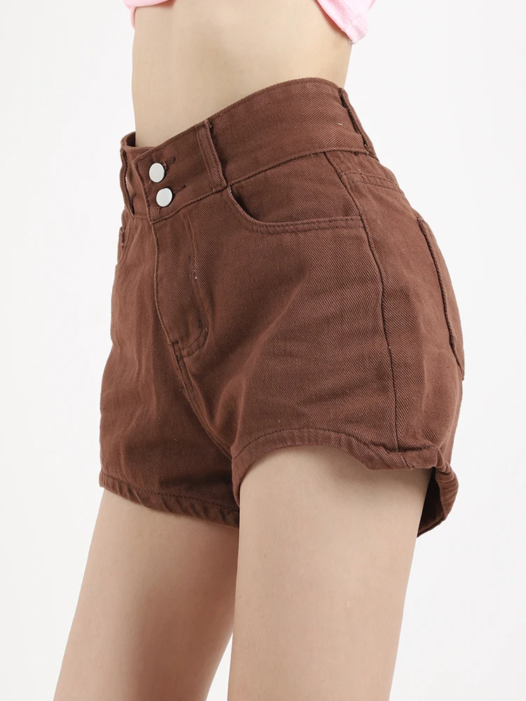 Spring Summer Women High Waist Loose Button Denim Shorts Streetwear Female Wide Leg Asymmetrical Jeans Shorts Bottoms