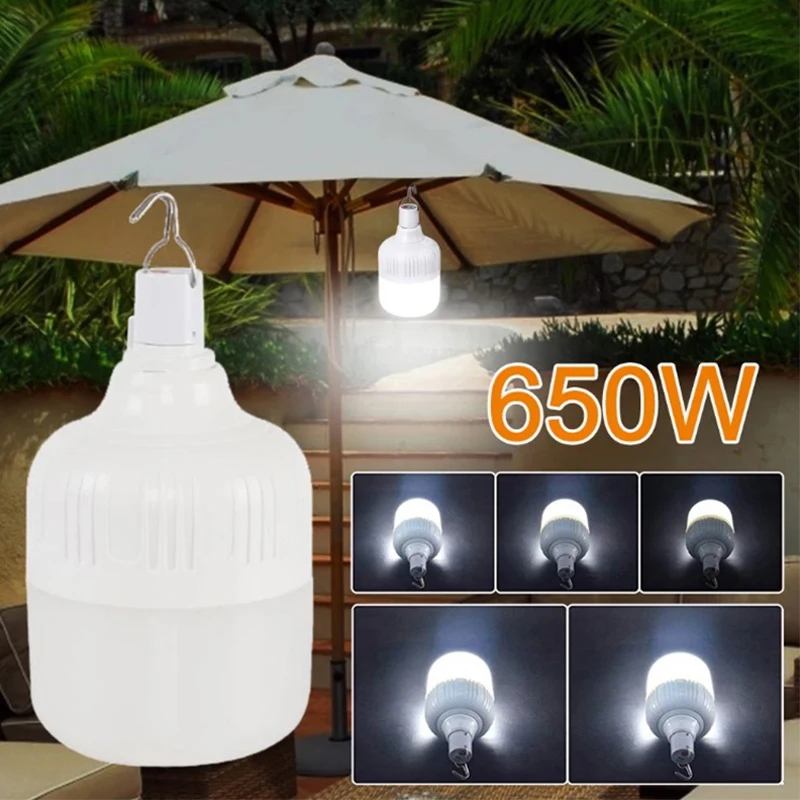 

650W Portable Lantern Bulb Camping Light USB Rechargeable LED Bulb 5 Lighting Modes High Power Tent Light Outdoor Emergency Bulb