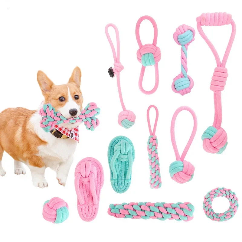 

Pet Dog Chew Toy Powder Blue Cotton Rope Knot Toys Combination Bite Molar Interaction Puppy Teething Toys Pet Supplies
