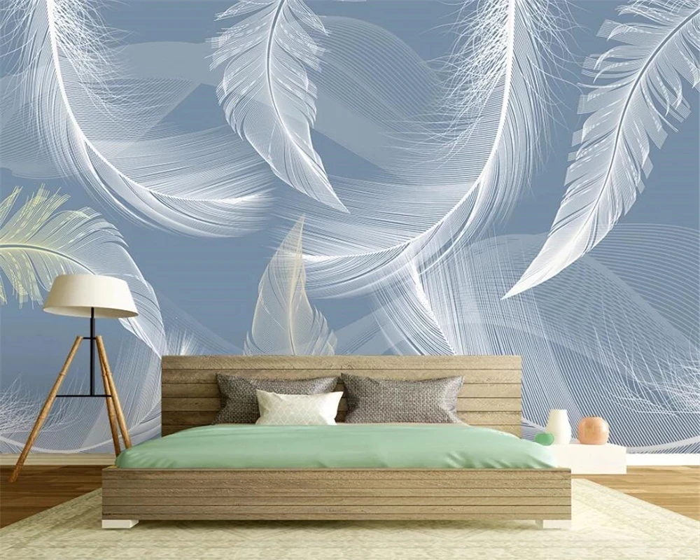 Фотообои ручной росписи в скандинавском стиле с перьями | Обустройство дома