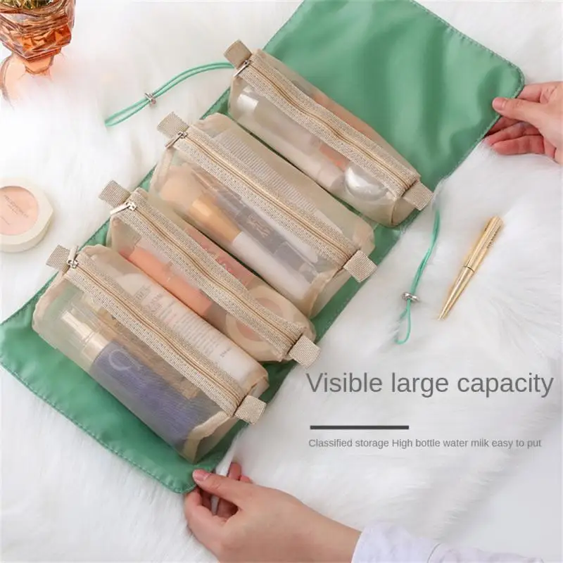 

54.5x23cm Outgoing Washing Bag Lazy Cosmetic Bag Simple Removable Storage Bag Storage Tools Mesh And Twill Fabric Travel 4-in-1