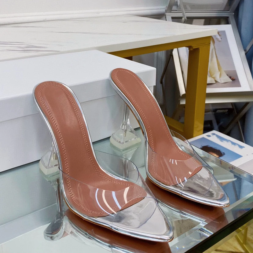 2023 Summer New Rhinestone Bow High Heel Sandals Women Pointed Glasses and Open Toe Slippers Women