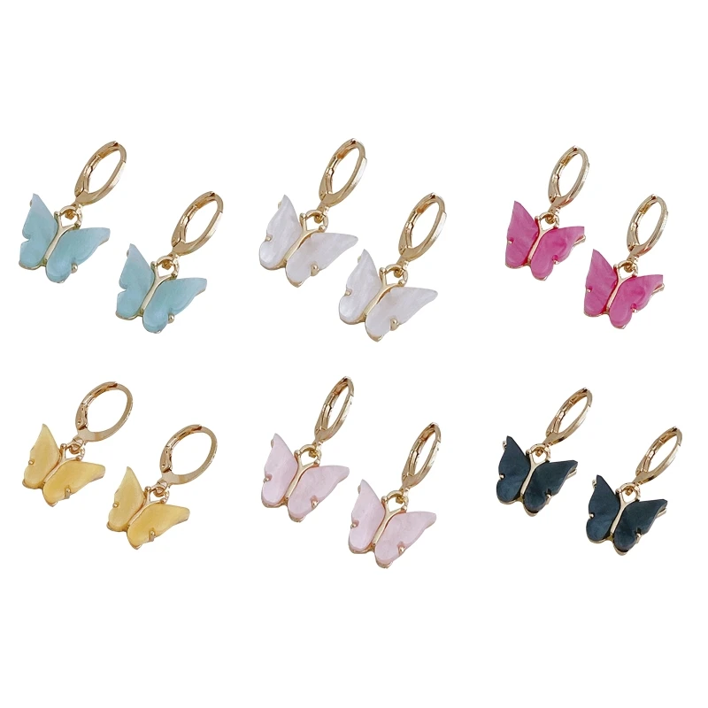 

1 пара, женские серьги-подвески в виде бабочек