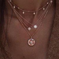 versatile neckwear retro simple star moon pearl multilayer necklace choker