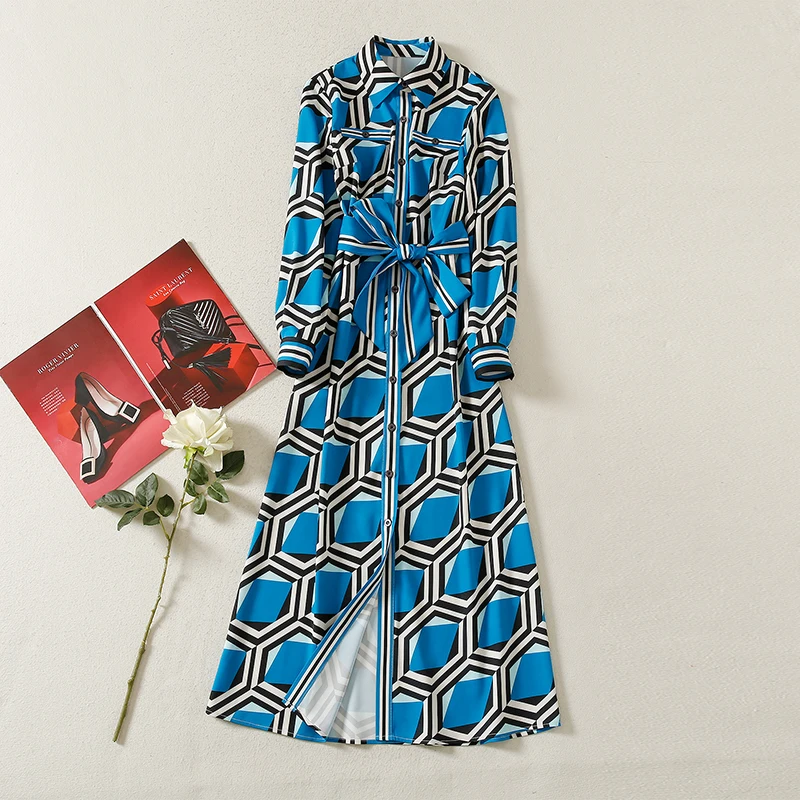 

Женское однобортное платье MIUXIMAO, Элегантное Длинное платье с длинным рукавом и геометрическим узором, весна-лето 2022