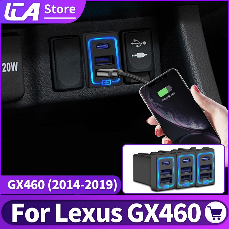 For Lexus GX460 2014-2019 2018 2017 USB Charging Plug PD Type C Fast Charging Interface GX 460 Interior Modification Accessories