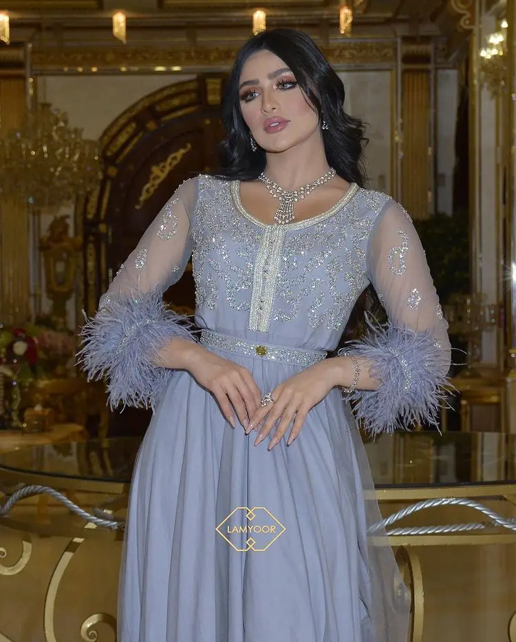 PLEINDI Bohemian Evening Dresses O-Neck Three Quarter A-LINE Ankle-Length Chiffon 2022 New of Embroidery Boho Women Dress