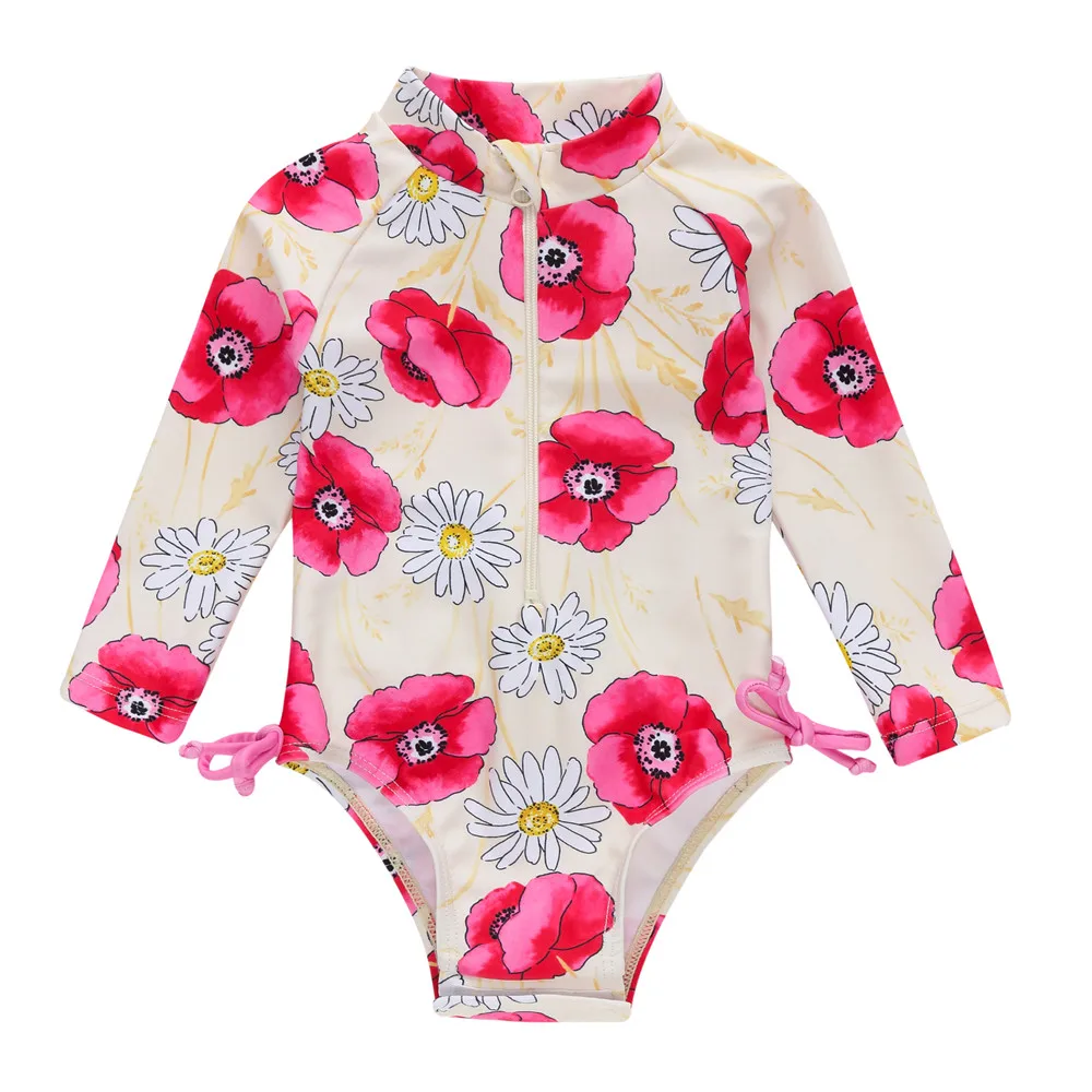 

2022 Baby Girls Clothes 0-24 Months Long Sleeve One Piece Newborn Swimsuit Floral Design Kids Swimwear