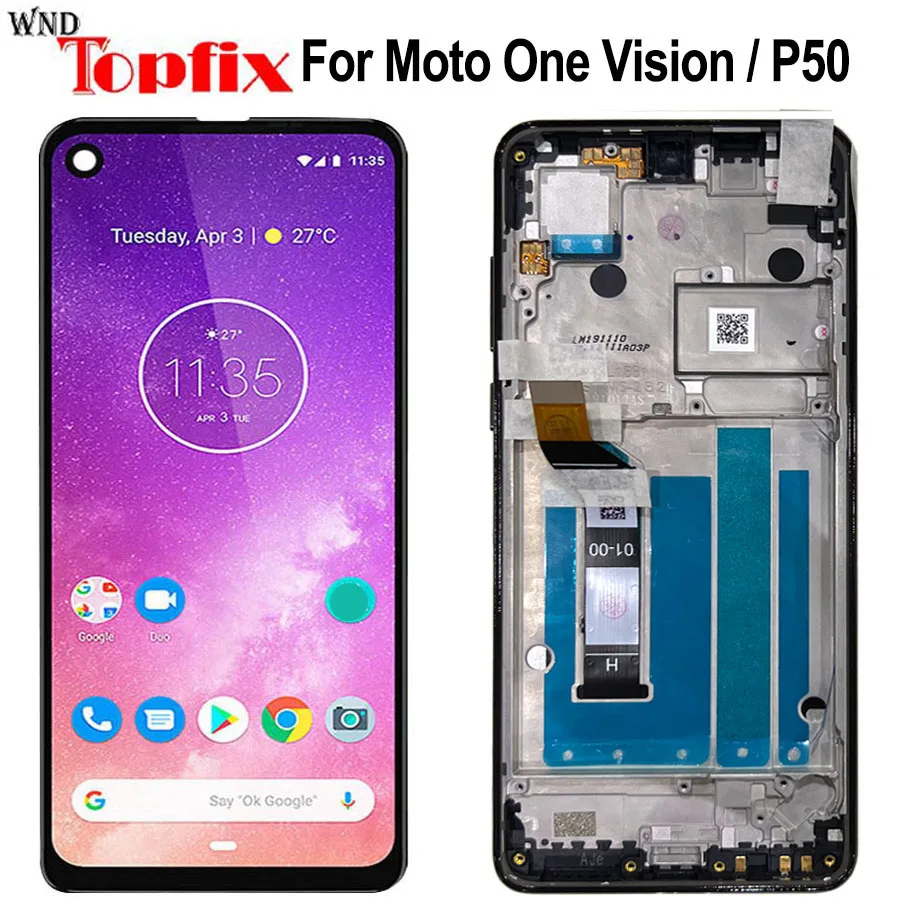 ЖК-дисплей 6,3 дюйма для Motorola Moto One Vision с сенсорным экраном, дигитайзер в сборе для Moto P50 LCD XT1970