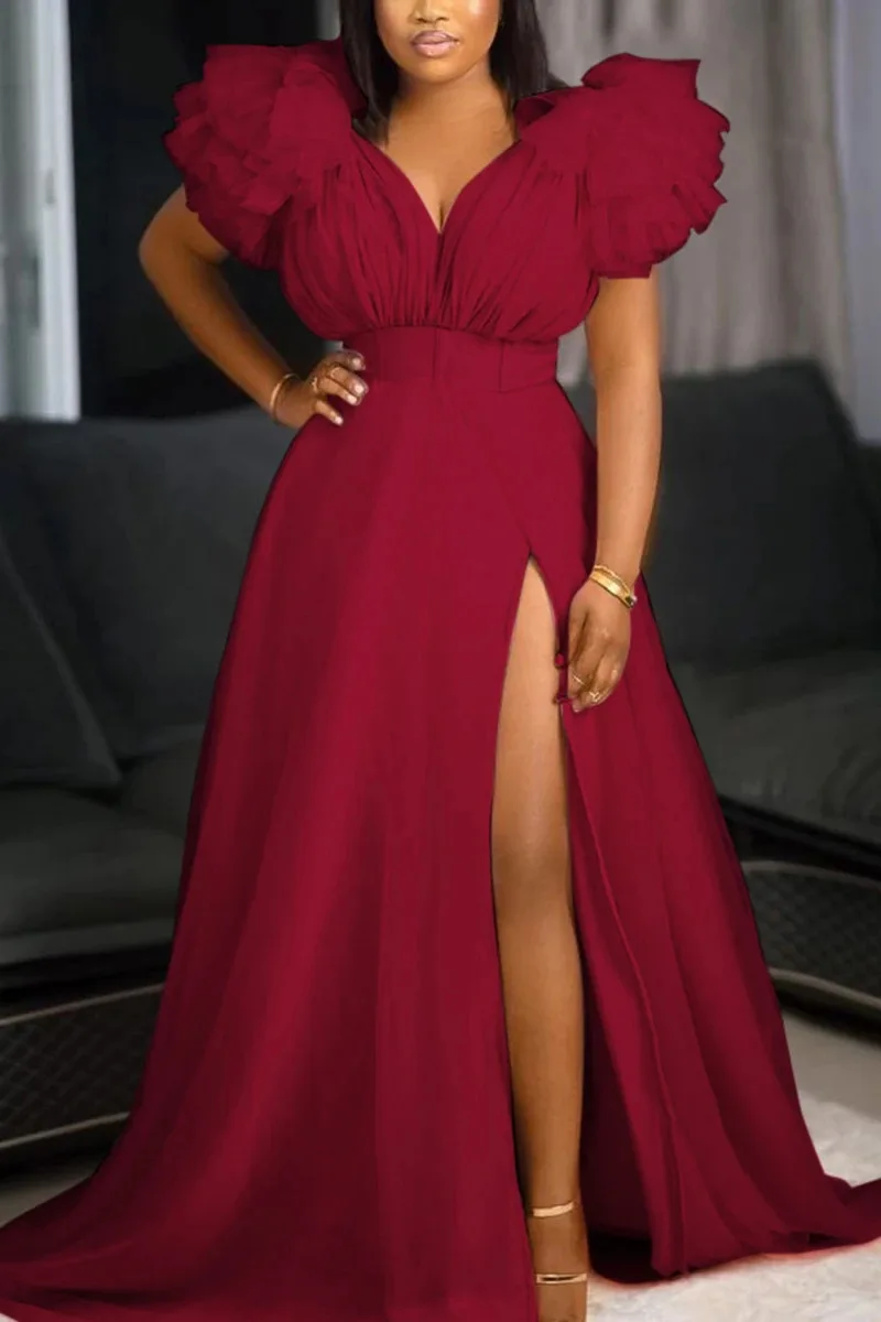 

PLEINDI Luxury Evening Dresses V-Neck Short Sleeve A-LINE Floor-Length Lace 2022 New of Ruched Exquisite Prom Women Dress