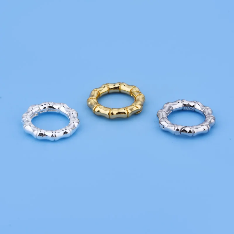 Серебро 925 пробы позолоченные круглые бамбуковые механические Пружинные пряжки