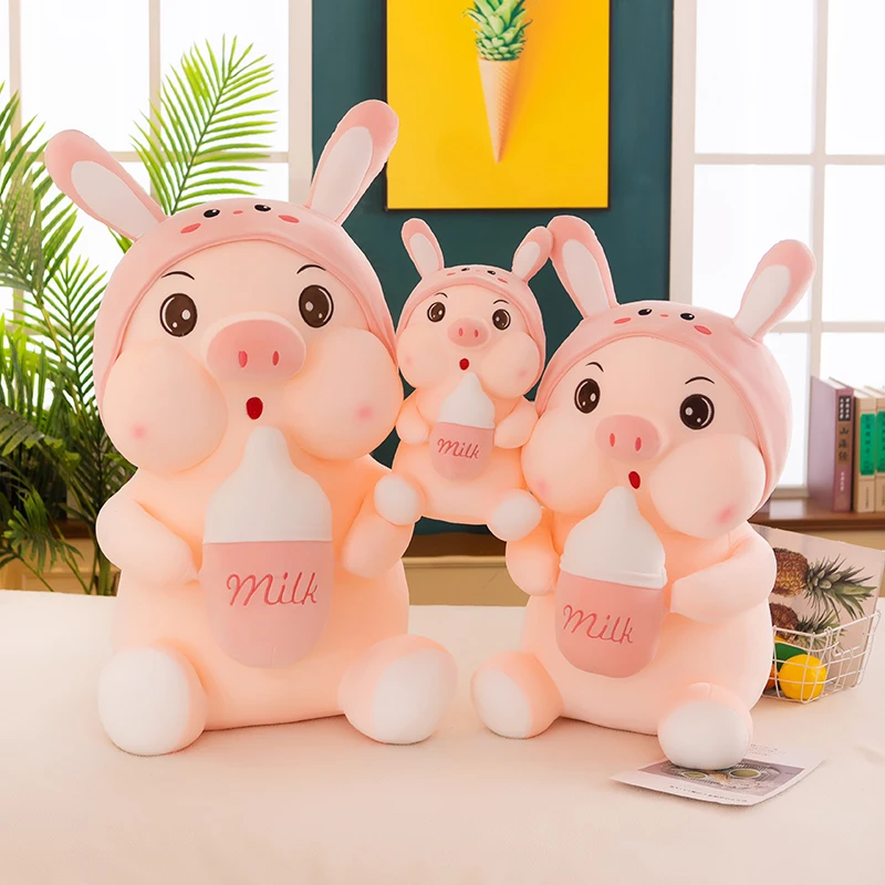 

50cm Cute Soft Transform Baby Bottle Pig Plush Toys Office Nap Stuffed Animal Pillow Home Comfort Cushion Gift Doll Kids Girl