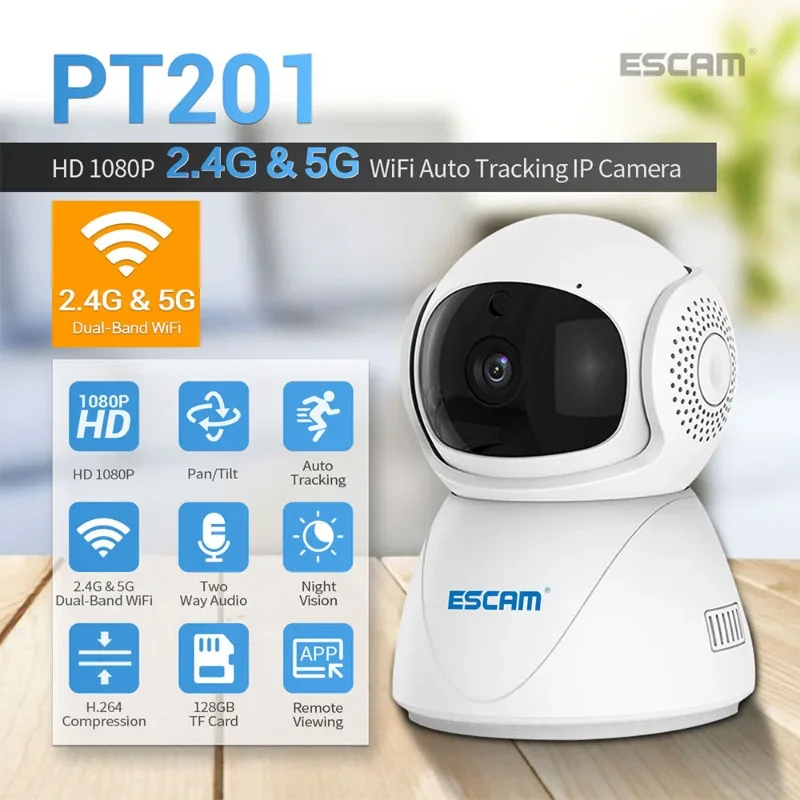 

ESCAM PT201 1080P Smart Surveillance Camera Wireless CCTVNetwork 2.4G&5GWiFi IP Camera IR Night Vision Baby Monitor