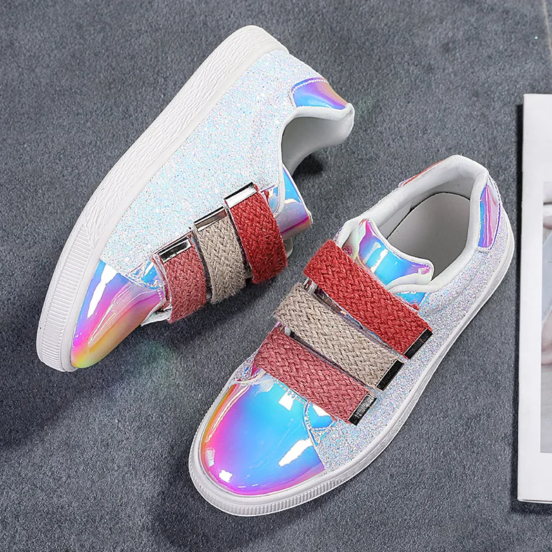 Women Sneakers Winter Shiny Velcro Platform Shoes All-Match Sports Vulcanized Fashion Comfortable Slip-On Shoes Zapatos De Mujer