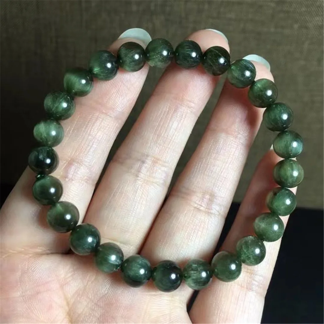 

Натуральный зеленый рутилированный кварцевый браслет 7 мм, ювелирные изделия для женщин и мужчин, Подарочные бусины для богатства, энергети...