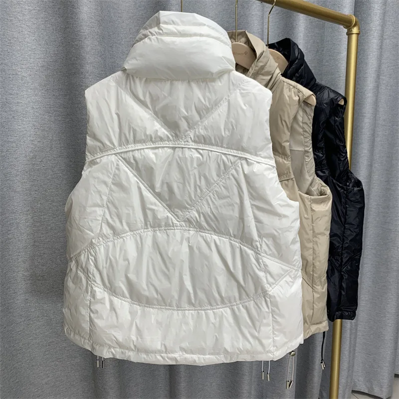 Winter Women's Stand Collar Solid Color Sleeveless Causal Warm Vest Stand Collar Loose Chic White Duck Down Coat Jacket Women