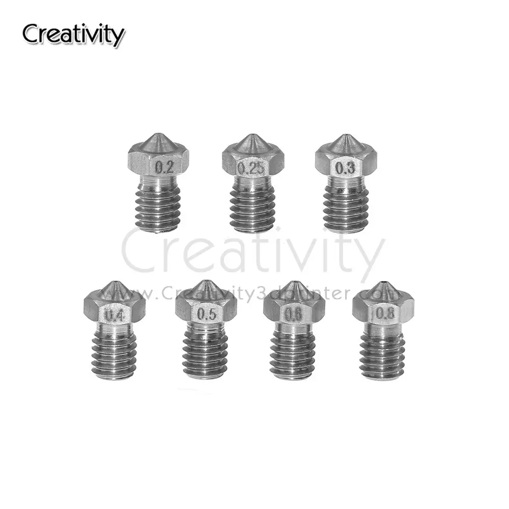 

Сопло E3D V5 V6 из нержавеющей стали, 5 шт., 0,2/0,25/0,3/0,4/0,5/0,6/0,8 мм, резьба М6, для нити 1,75 мм, детали для 3D-принтера