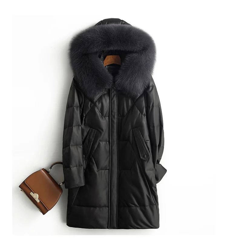 

2023 Genuine Leather Jacket Women Winter 90% White Duck Down Coat Fox Fur Collar Down Jackets Sheespkin Coats Winterjas Dames