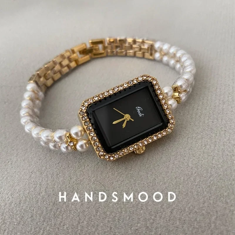 Жемчужный браслет женские квадратные часы оригинальные бренды