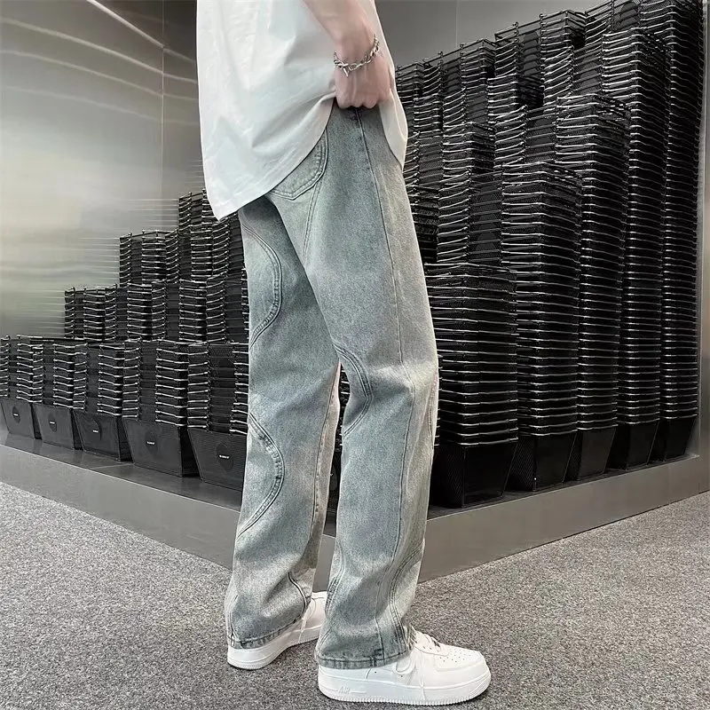 Trendy Fashion Hot Style Denim Retro Classic Blue Jeans Full Length Straight HandsomeTrouser