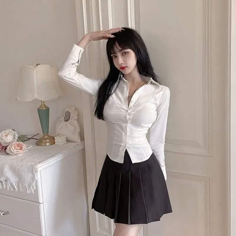 Новый дизайн и нишевая белая рубашка для женщин чистый Desire острая рубашка-поло в