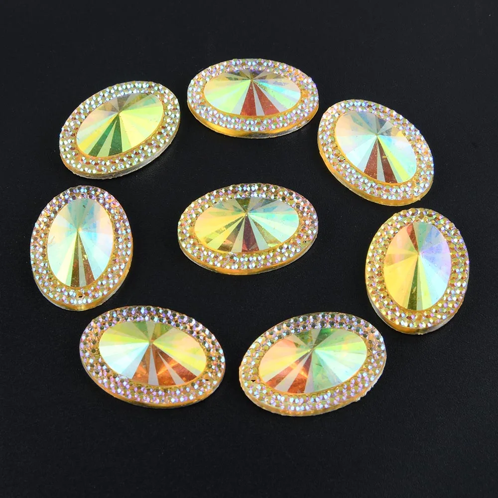 

20pcs 18*25mm Oval AB Champagne Resin Rhinestone Gem Sew on Clothes Home Decor Lamp Shades Crafts Wedding Appliques Decoration