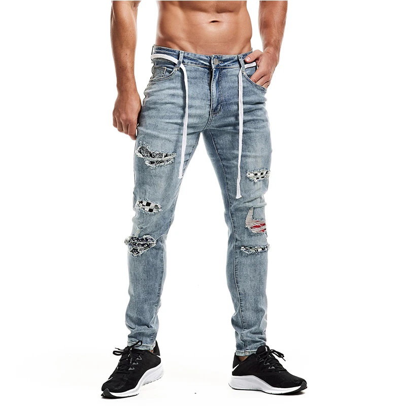

Men's Jeans Vintage Clothing Hip Hop Streetwear Man Denim Distressed Pants High Quality Ripped Slim-fit Plus Size Pant Jeans
