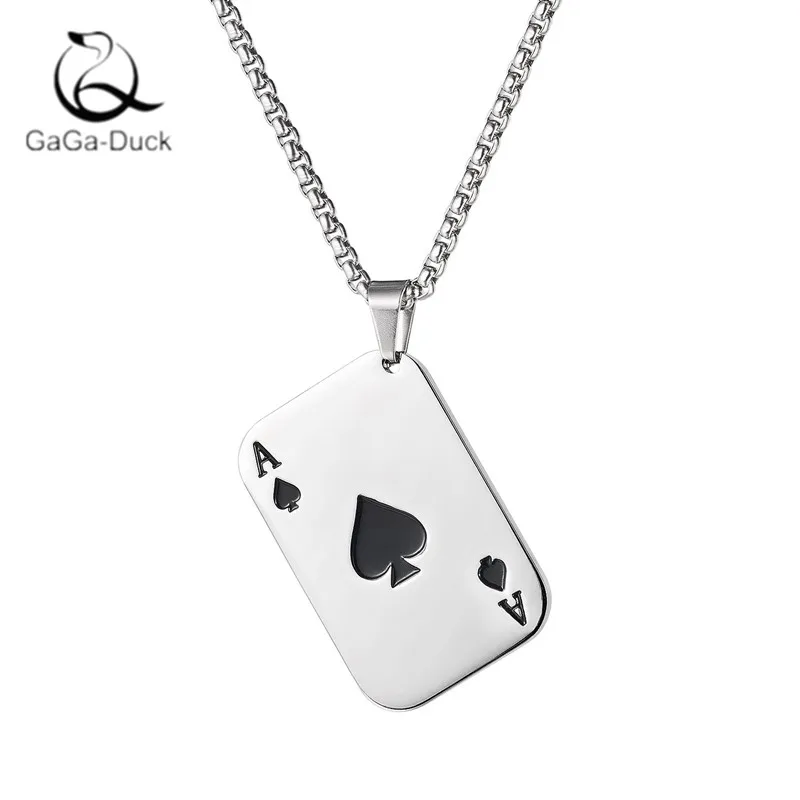 

New Arrival Retro Hip-hop Playing Card Nightclub Trend Spades A Hearys A Stainless Steel Pendant Necklaces TGN005