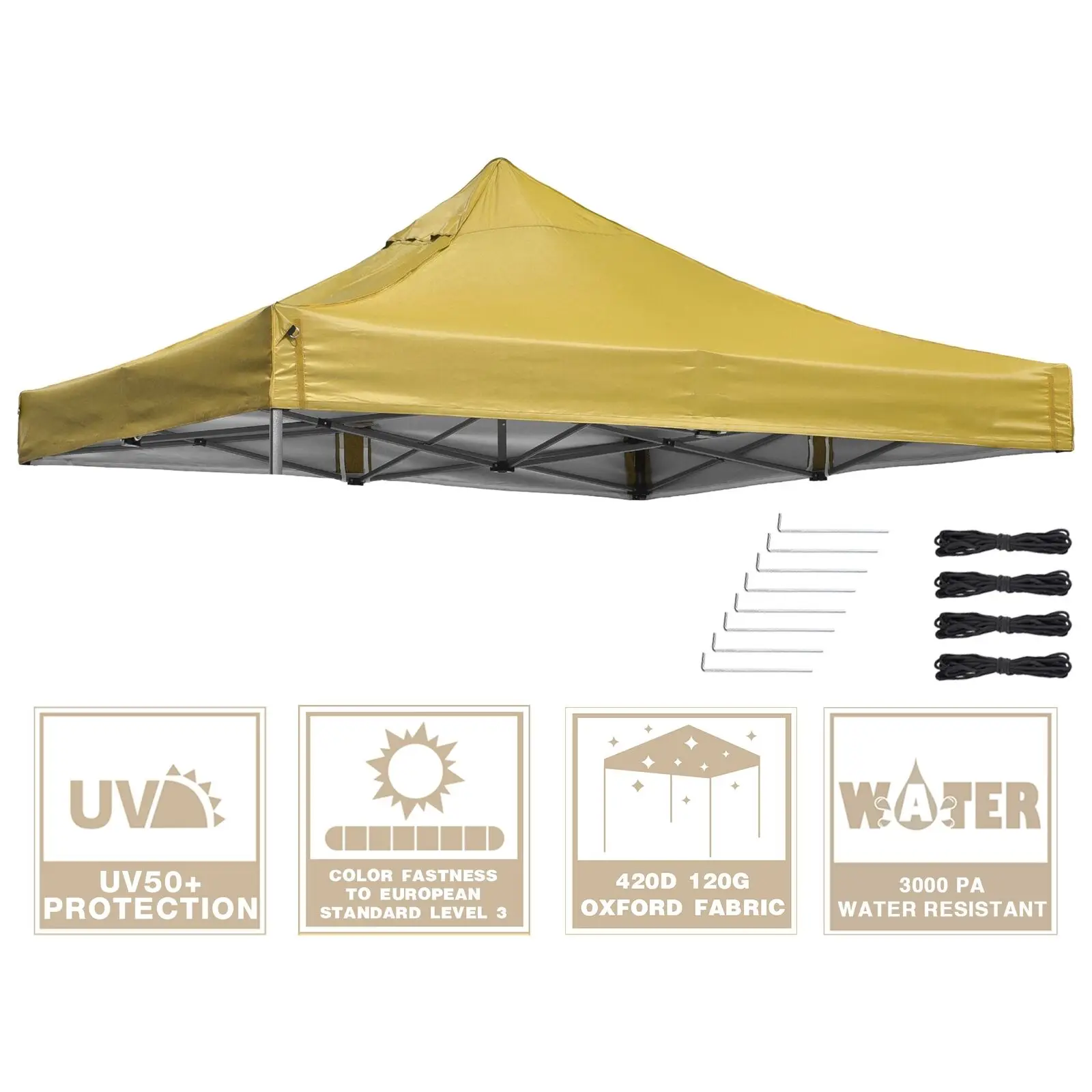 

9.6x9.6ft UV50+ Protection Canopy Gazebo Top Replacement Mineral Yellow