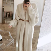 womens 2021 fashion autumn and winter elegant loose over the knee mid length long sleeved warm imitation mink fur coat women