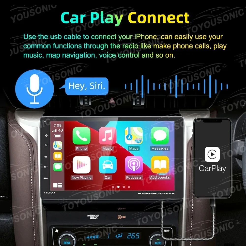 Фото TOYOUSONIC 9-дюймовый автомобильный радиоприемник Carplay Android Auto Универсальный мультимедийный видео MP5-плеер Bluetooth FM BT Автомобильная стереосистема No 1 Din DVD №3
