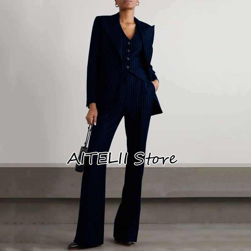 Women's Three-piece Suit Fashion Stripe Slim Fit Lapel (Jacket + Vest + Trousers) Collar Single-breasted for Business Casual Top