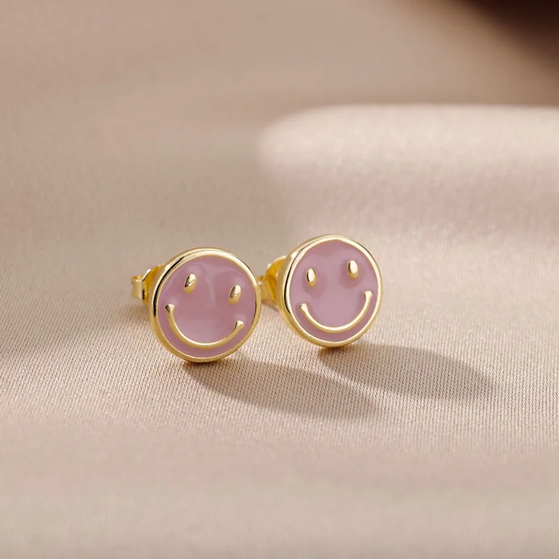 

Colorful Enamel Happy Smiley Face Stud Earrings For Women Small Round Stainless Steel Earrings Ear Piercing Jewelry Gift