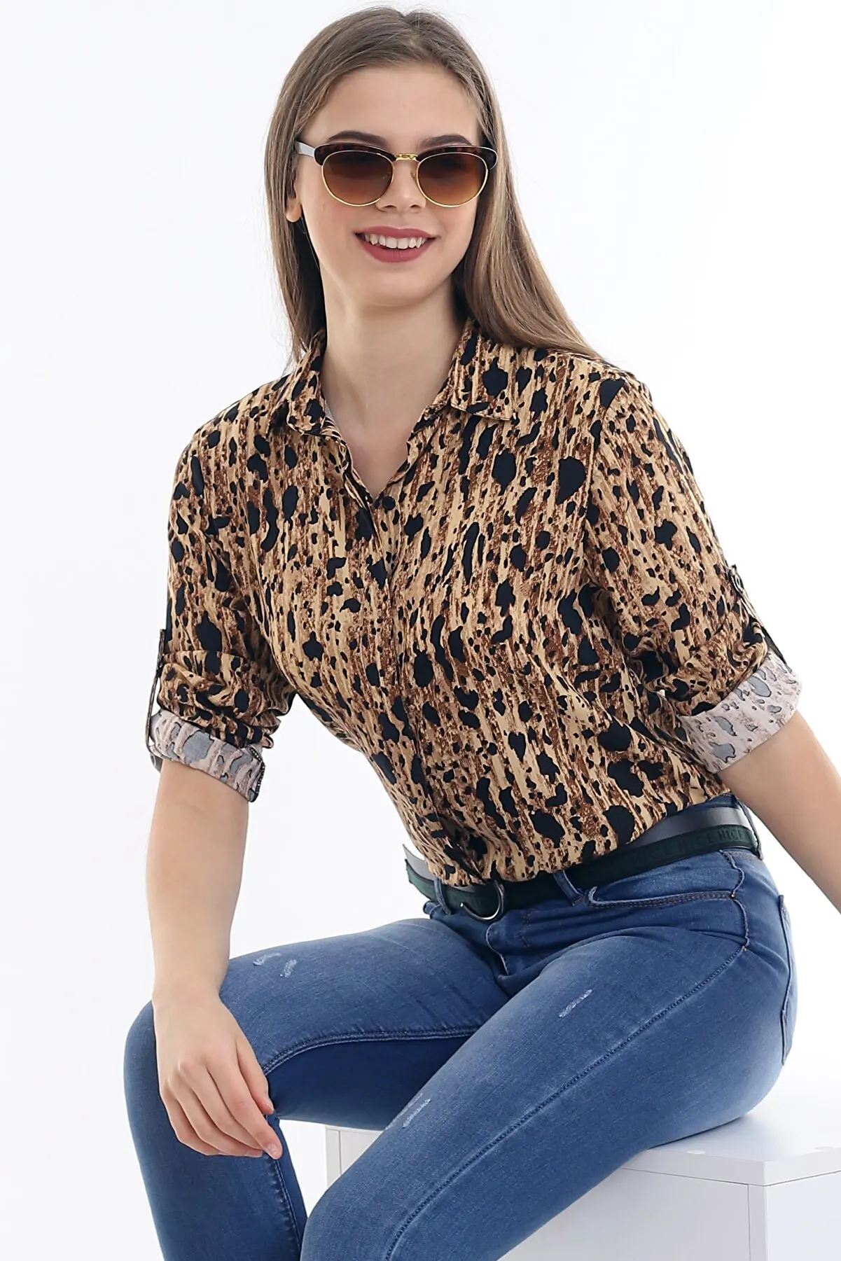 

Всесезонная повседневная спортивная женская рубашка на пуговицах с леопардовым принтом и складками, красивые и дешевые женские блузки ...