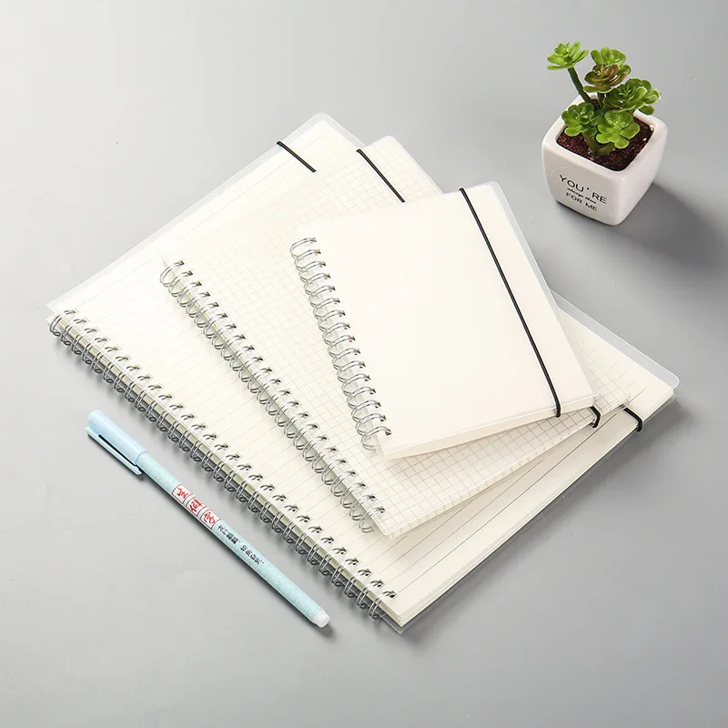 

Simple Cute Style Transparent PP Cover Silver Double Coil Ring Spiral Notebook Diary Blank Dot Grid Line Inside Paper A5 A6 B5