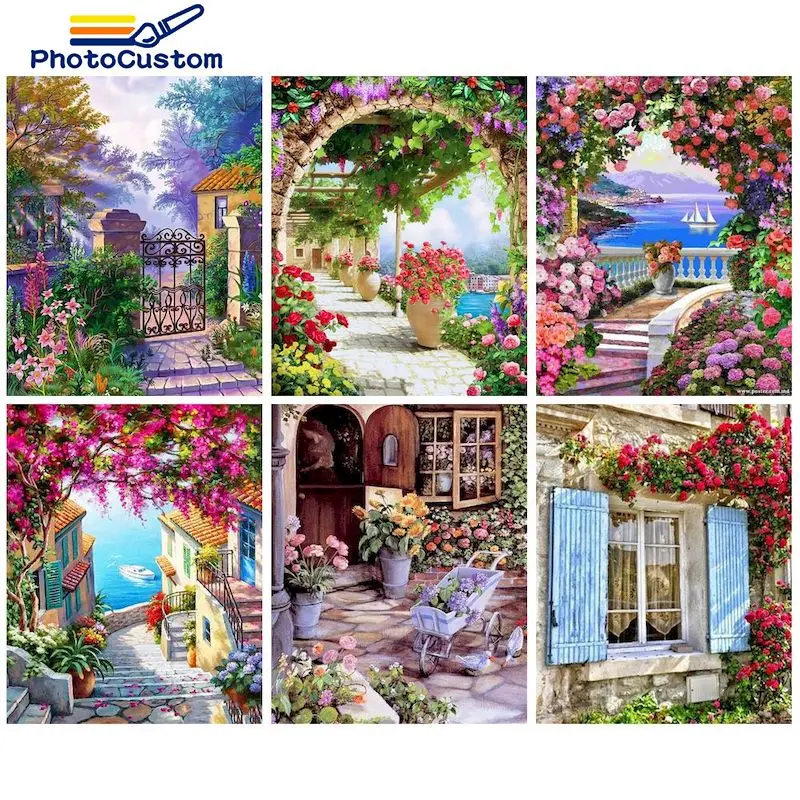 

PhotoCustom Paint By Number Garden Scenery Drawing On Canvas DIY Pictures By Numbers For adult child Kits Art Gift Home Decor