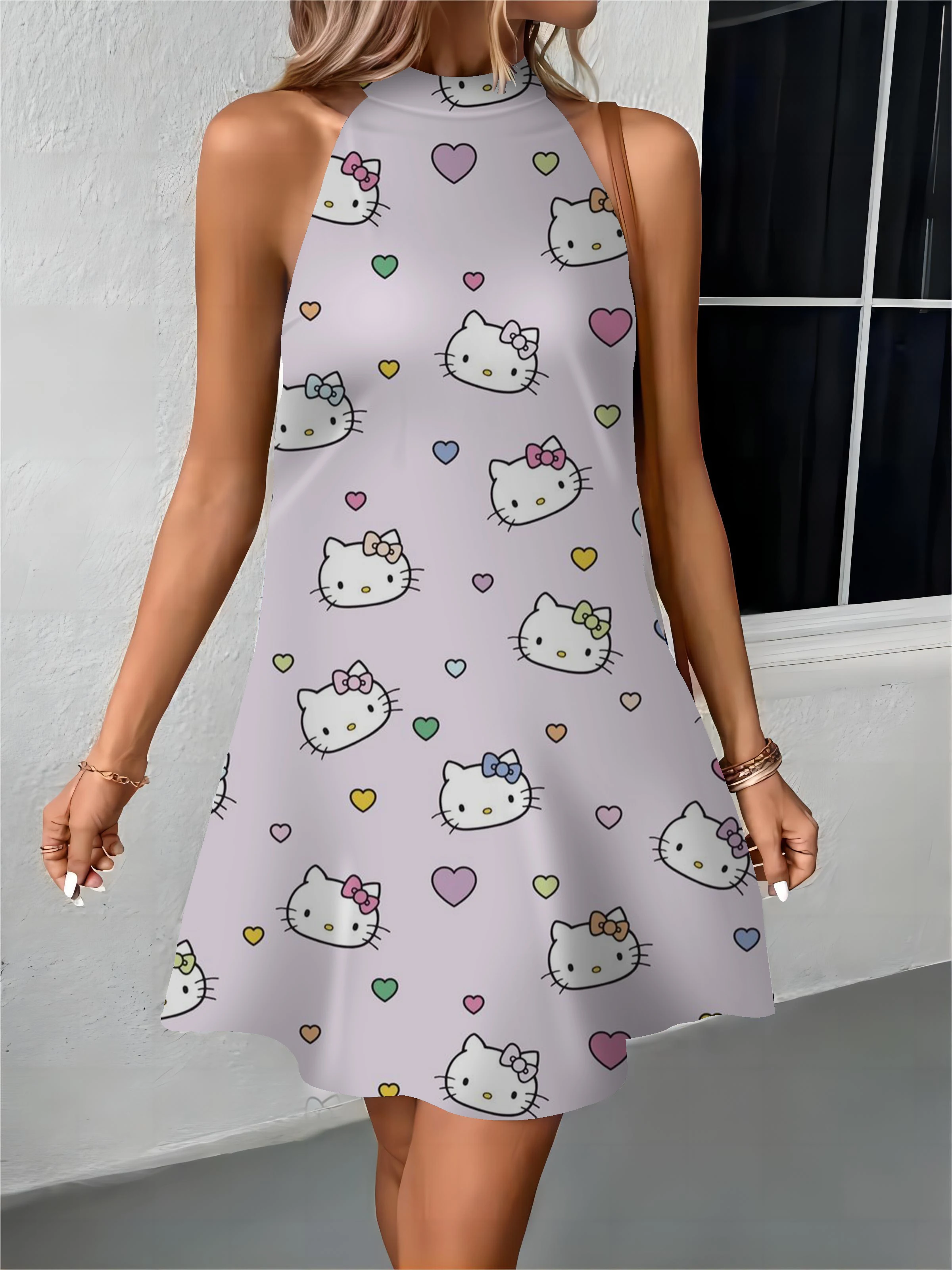 Robe de Plage Élégante avec Nminist потелы d Décolmétrage pour Femme Tablier Hello Kitty à la Mode ix Soirée Été 2024