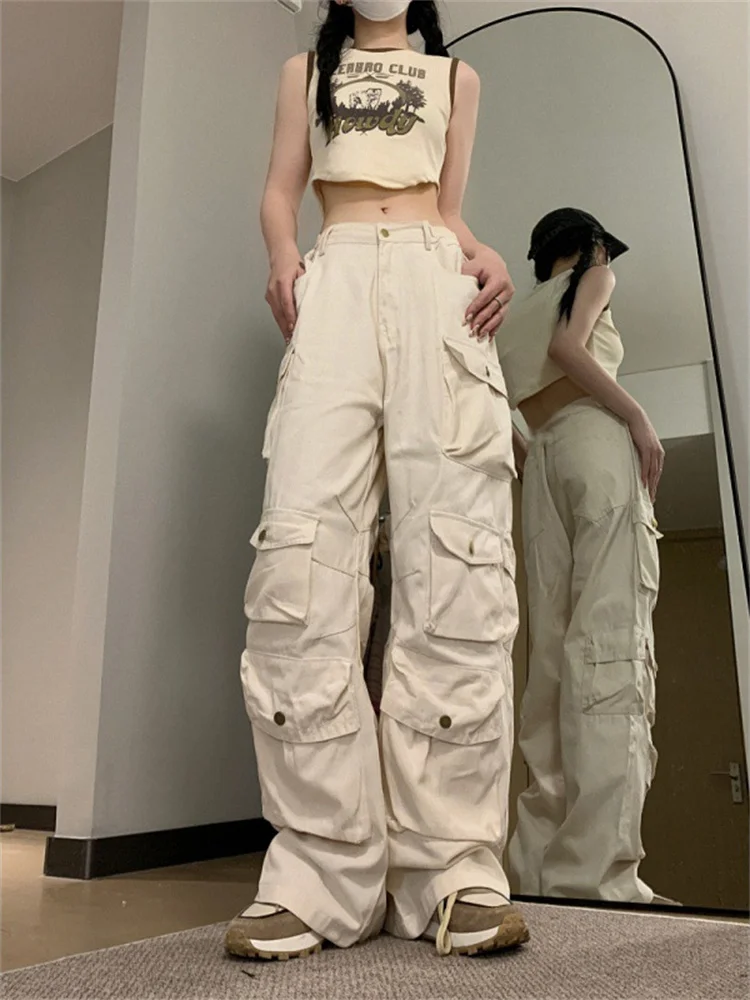 

2023 New Vintage Japanese High Street Hip Hop Multi-Pocket Cargo Trousers Harajuku Straight Casual Retro Wide Leg Sports Pants