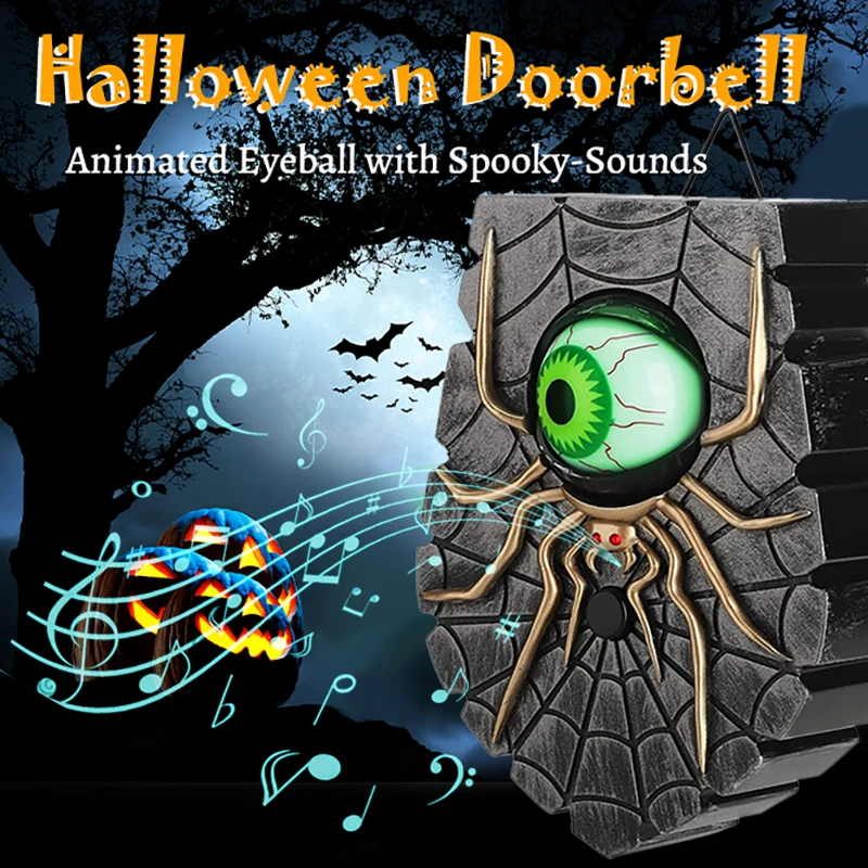 

Одноглазный дверной звонок с пауком на день призрака светящийся подвесной Декор светоизлучающий звук глазный звонок реквизит для Хэллоуин...