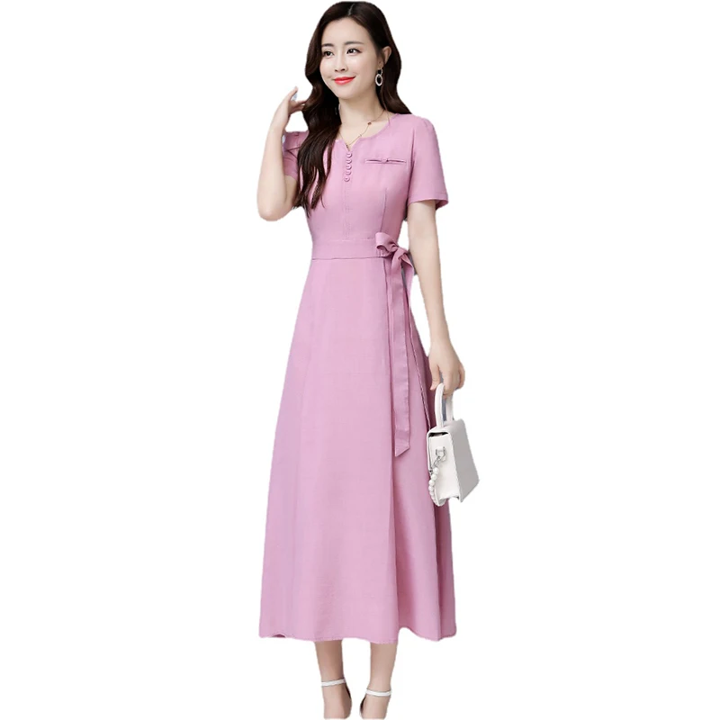 Женское Хлопковое платье-трапеция средней длины с коротким рукавом